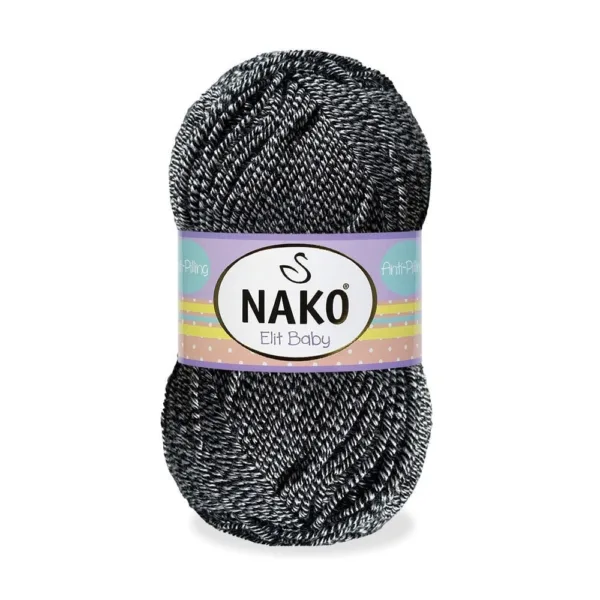 Nako Elit Baby Siyah Beyaz Kırçıllı Bebe Örgü İpliği 03086