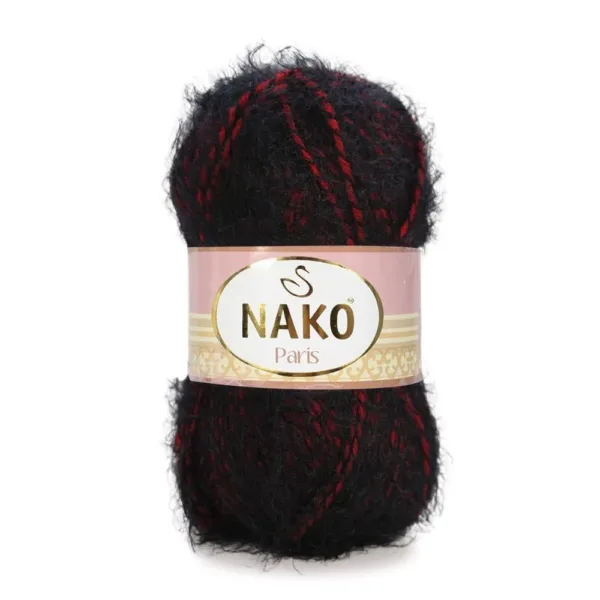 Nako Paris Kırmızı Siyah Muline Kışlık El Örgü İpliği 21306
