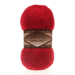 Alize Angora Gold Simli Koyu Kırmızı El Örgü İpliği 106