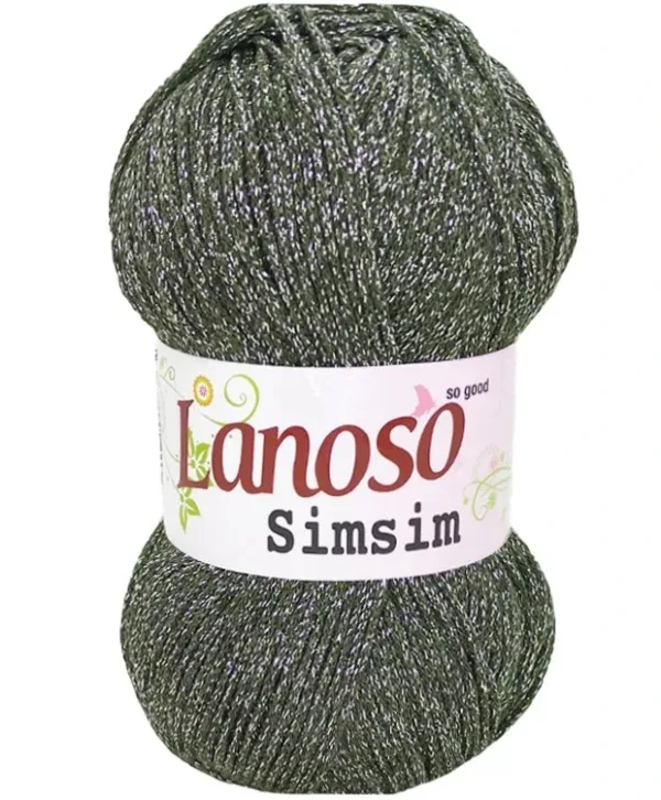 Lanoso Simsim Asker Yeşil Simli Örgü İpliği 929