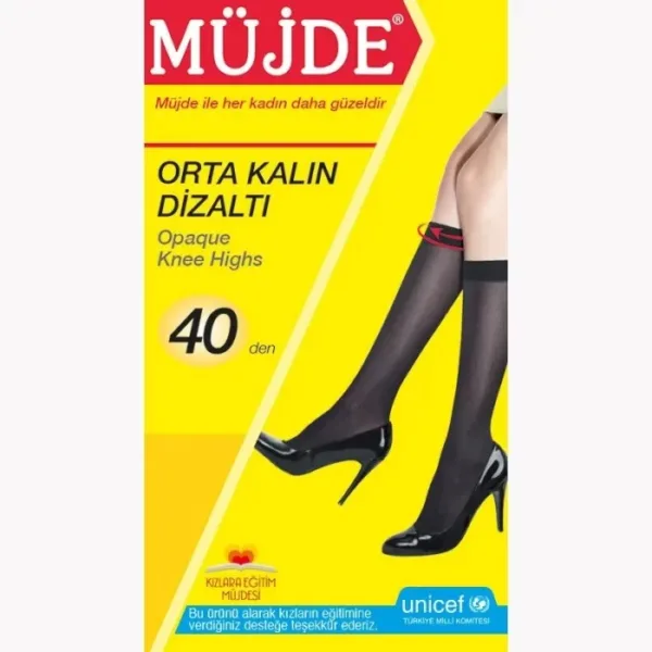 Müjde 40 Denye Orta Kalın Dizaltı Çorap 500 Siyah